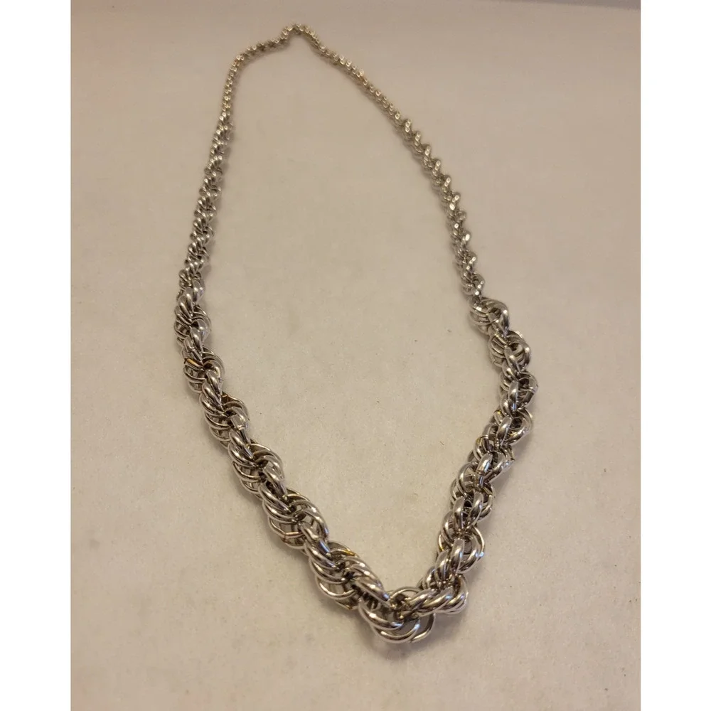 Chunky Twisted‎ Necklace Silver Tone Metal Rope Chain Minimalist Fashion Jewelry